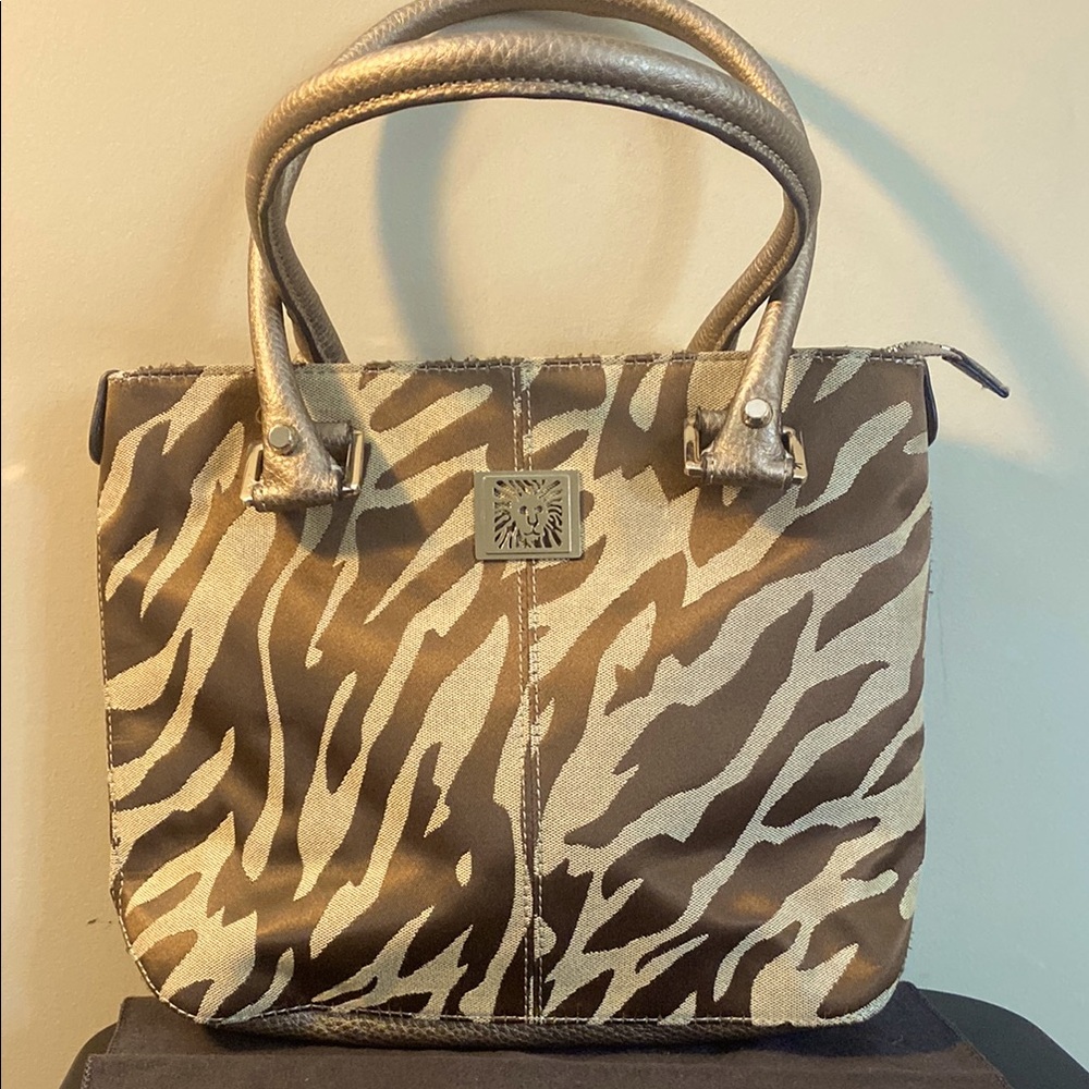 Anne Klein Brown Animal Print Tote with Structured Design